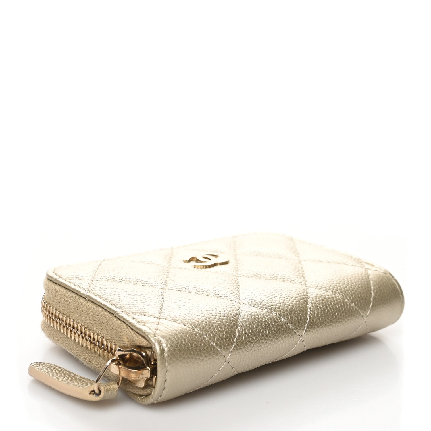 Chanel Metallic Caviar Quilted Zip Coin Purse Light Gold 4 of 10