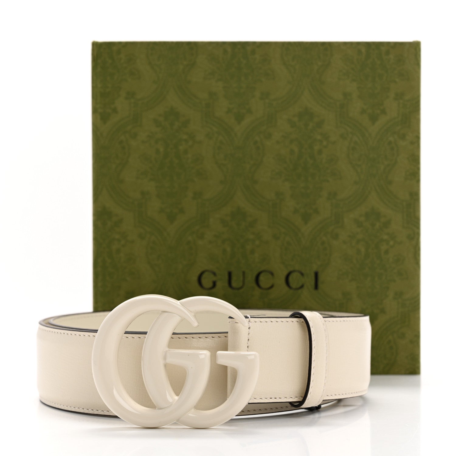 Gucci Azalea Calfskin Enamel Monochrome Double G 40mm Belt 85 34 Mystic White 6 of 6