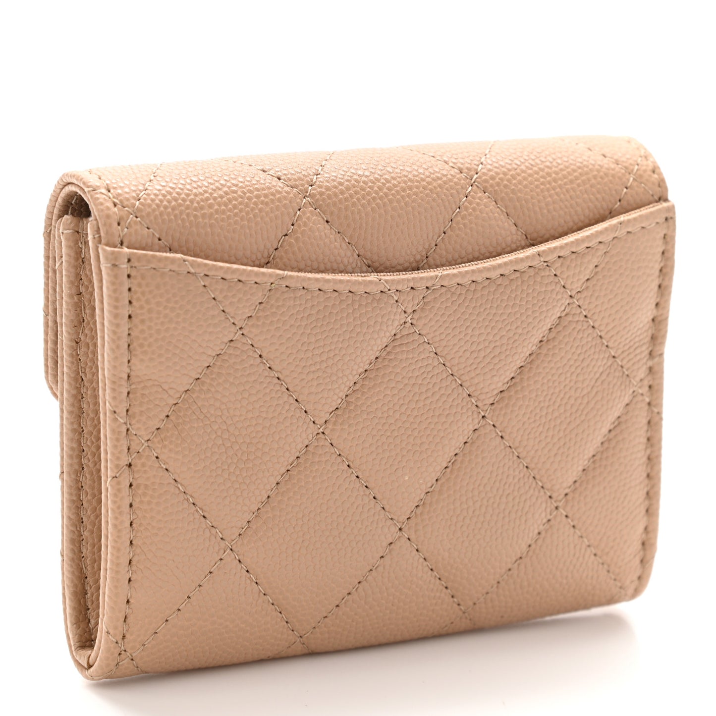 Caviar Quilted Flap Card Holder Wallet Beige