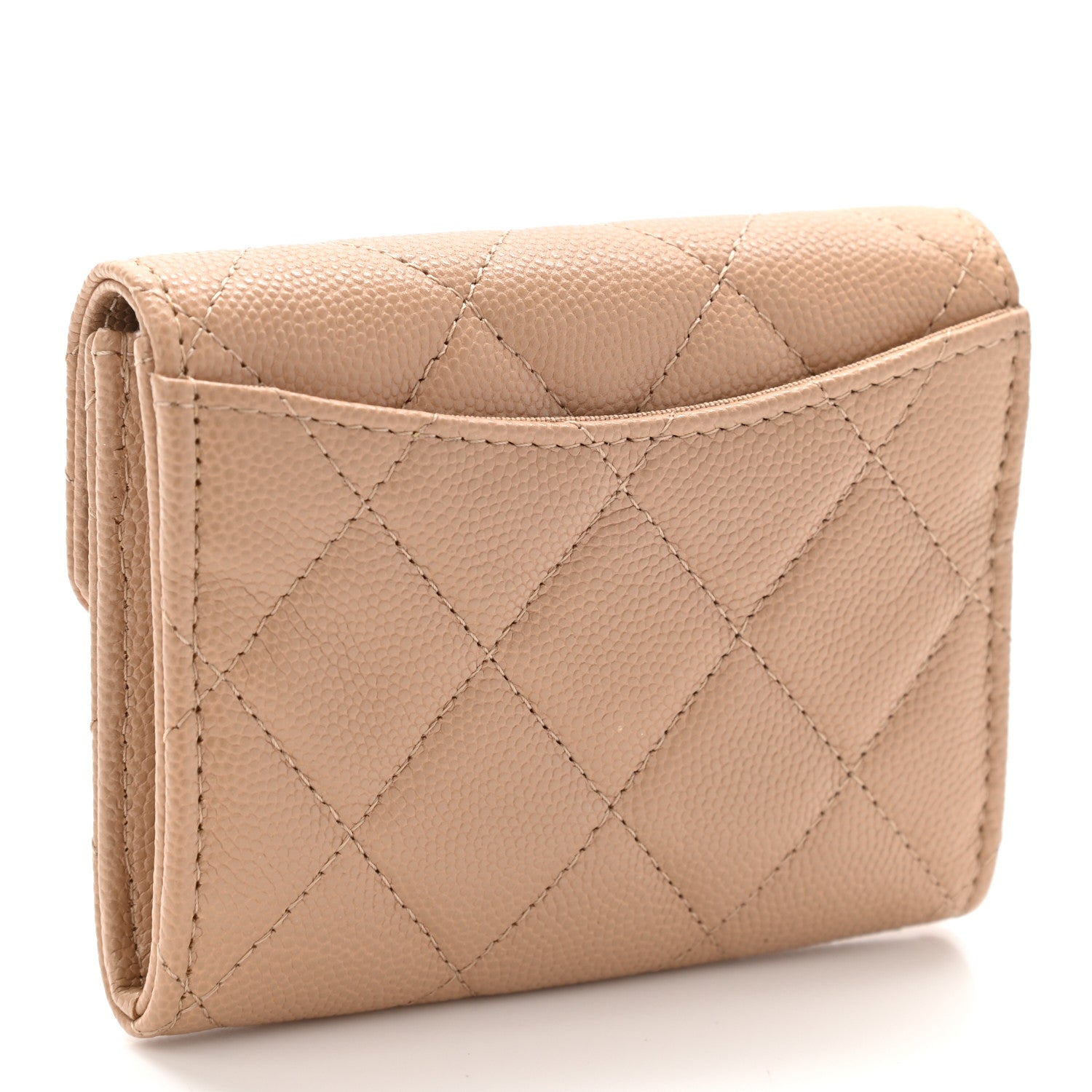 Chanel Caviar Quilted Flap Card Holder Wallet Beige 3 of 7