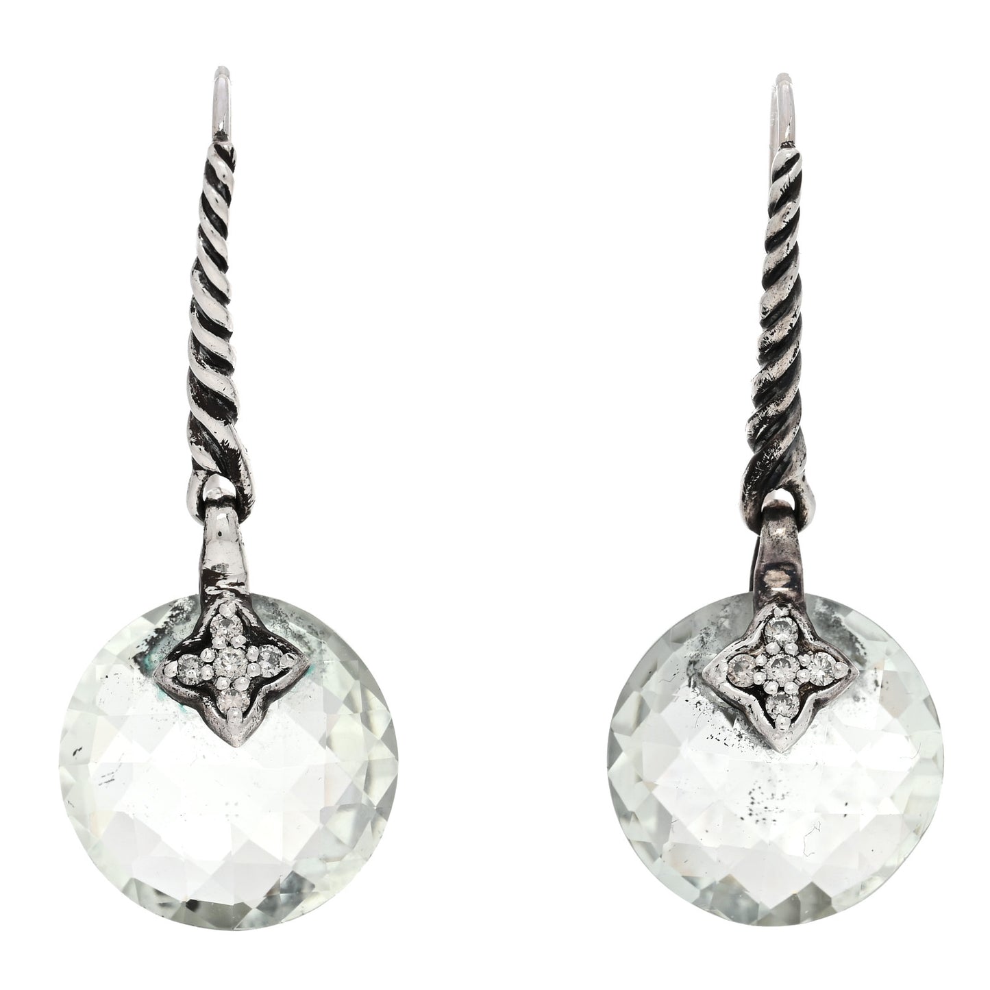 Sterling Silver Diamond Prasiolite Drop Earrings