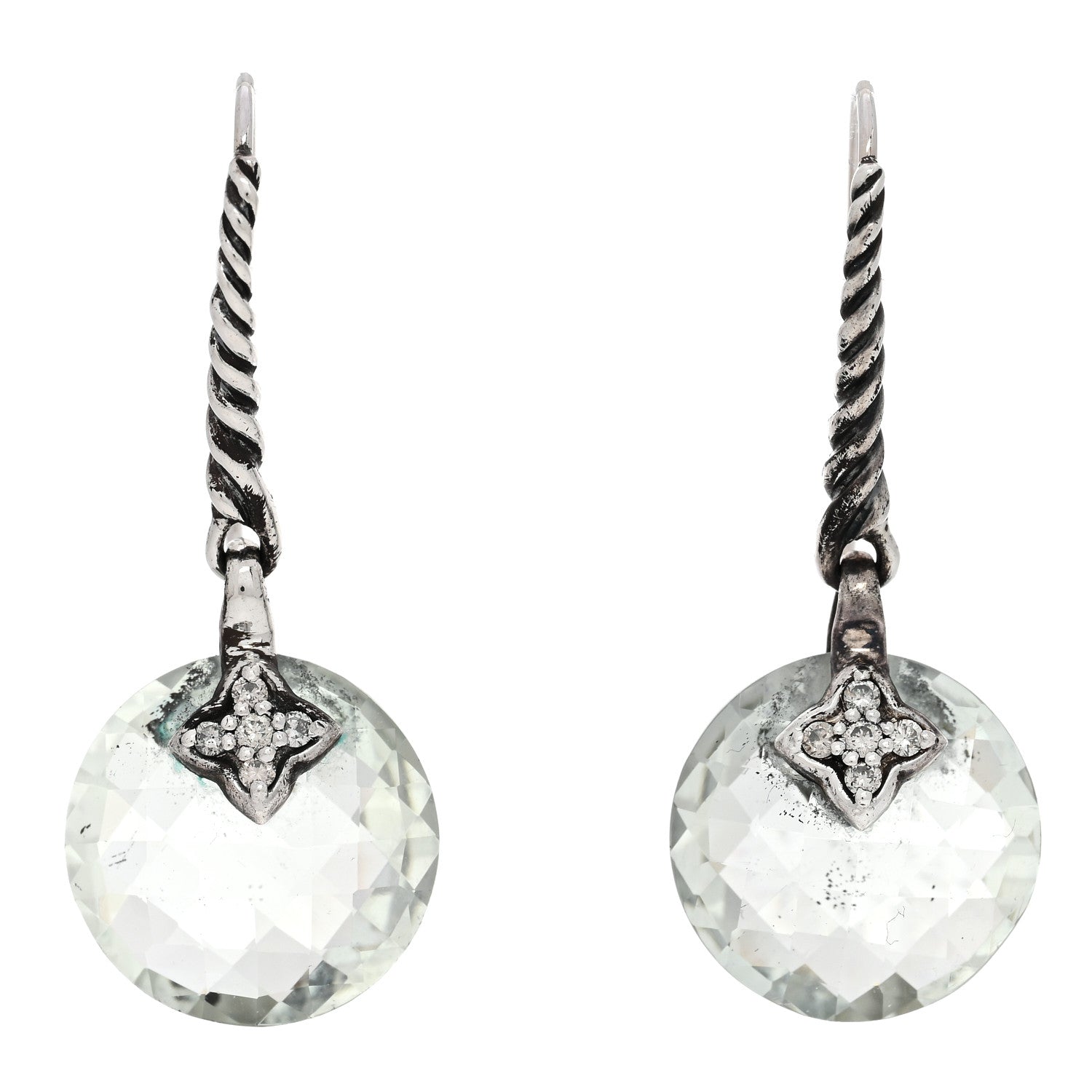 David Yurman Sterling Silver Diamond Prasiolite Drop Earrings 1 of 4