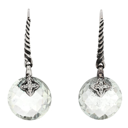 David Yurman Sterling Silver Diamond Prasiolite Drop Earrings 1 of 4