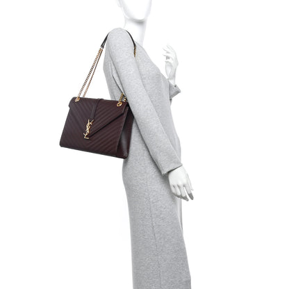 Saint Laurent Grain De Poudre Matelasse Chevron Large Monogram Satchel Rouge Legion 2 of 13