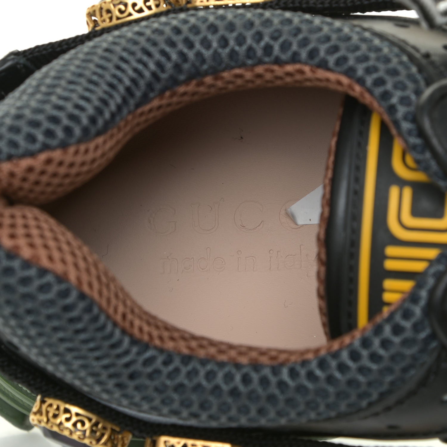 Gucci X SEGA Mesh Suede Calfskin Removable Crystals Mens Flashtrek Sneakers 7 Loess Black Olive Green 13 of 14