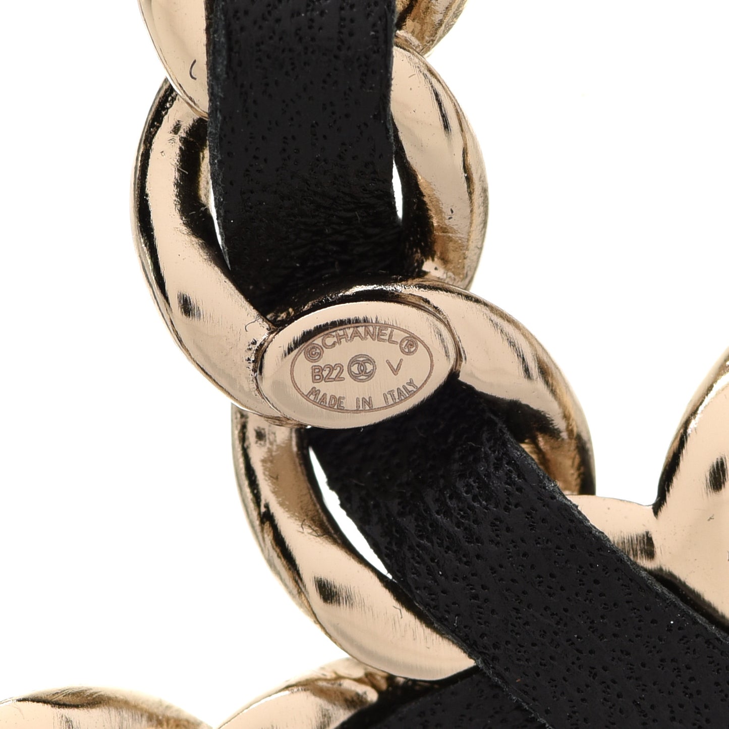 Lambskin Chain CC Brooch Black Gold