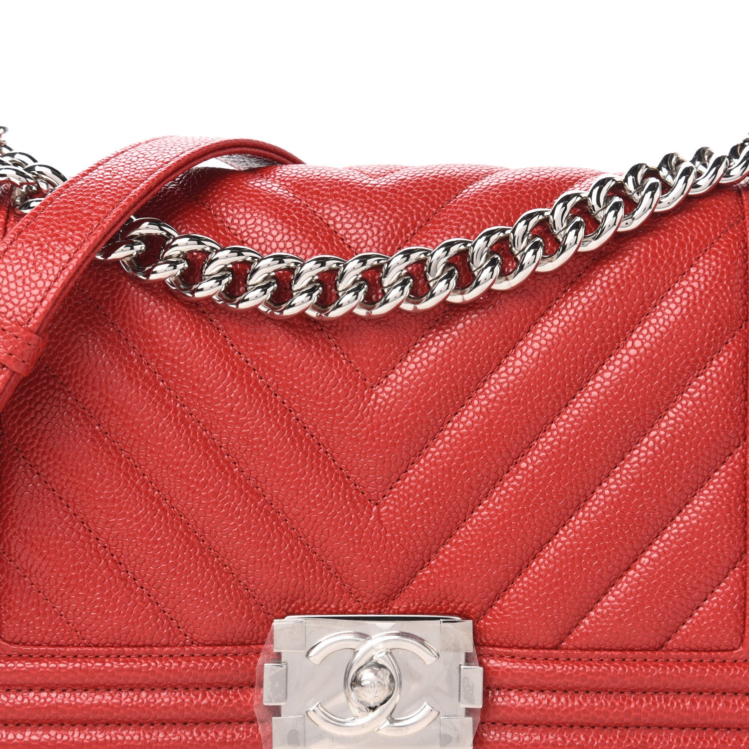 Chanel Caviar Chevron Quilted Medium Boy Flap Red 11 of 12