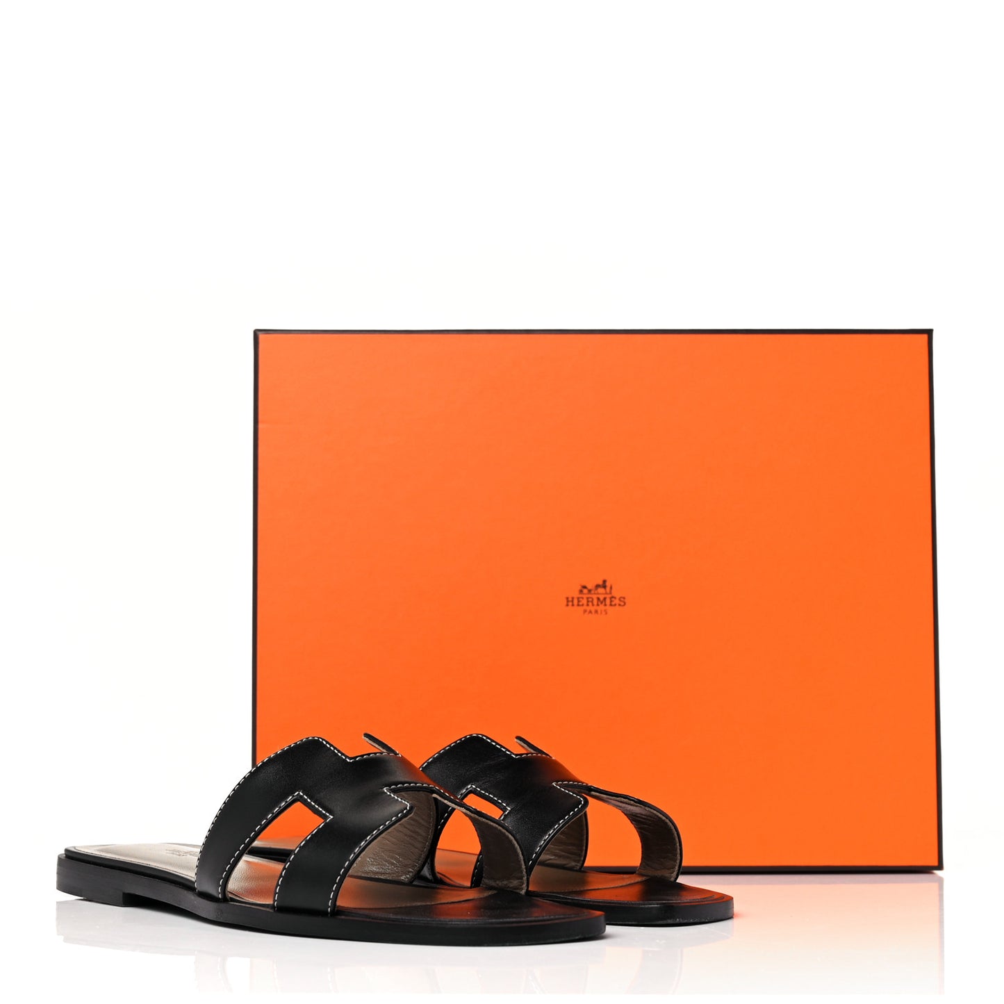 Box Calfskin Oran Sandals 38 Black