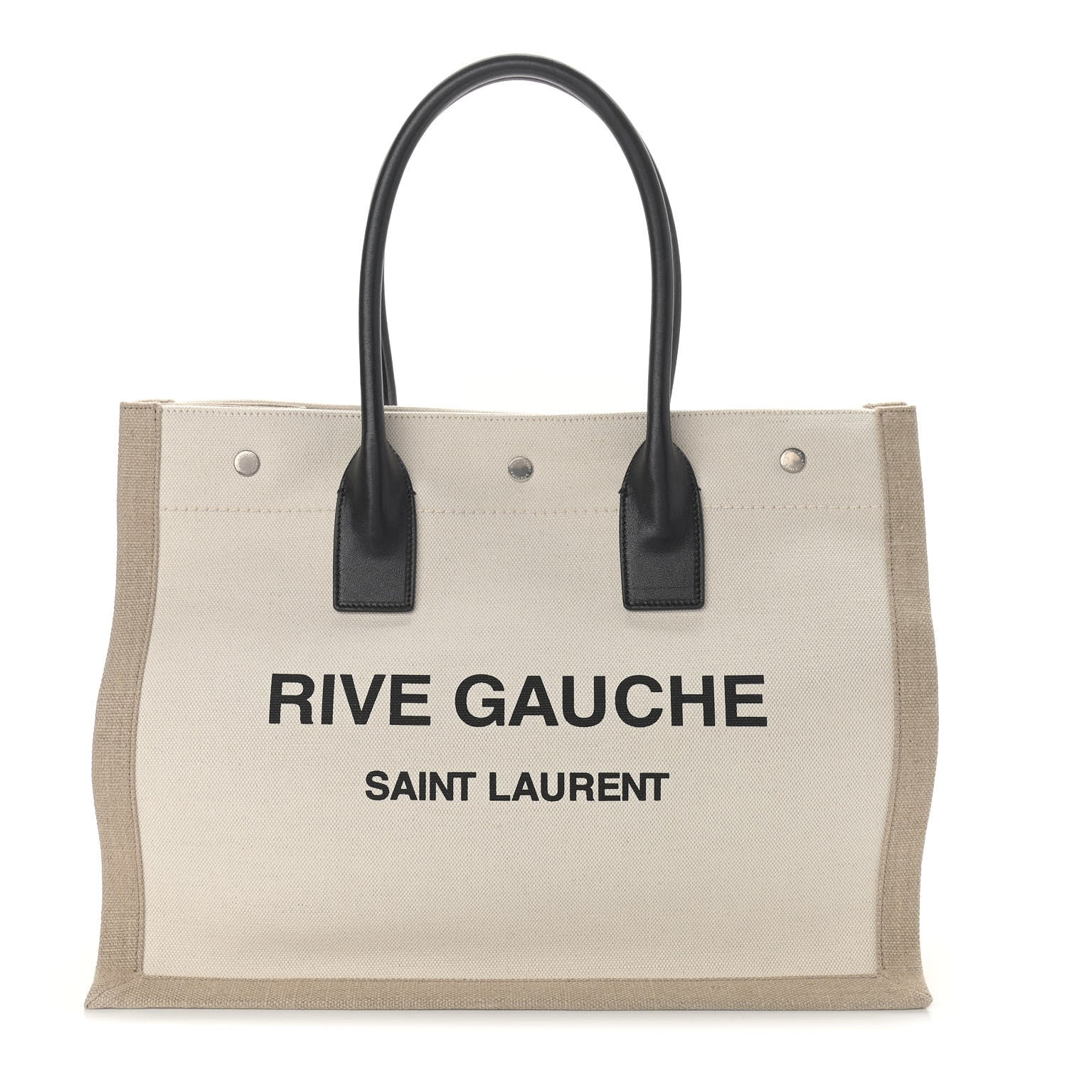 Saint Laurent Linen Calfskin Small Rive Gauche Tote Greggio Natural 1 of 10