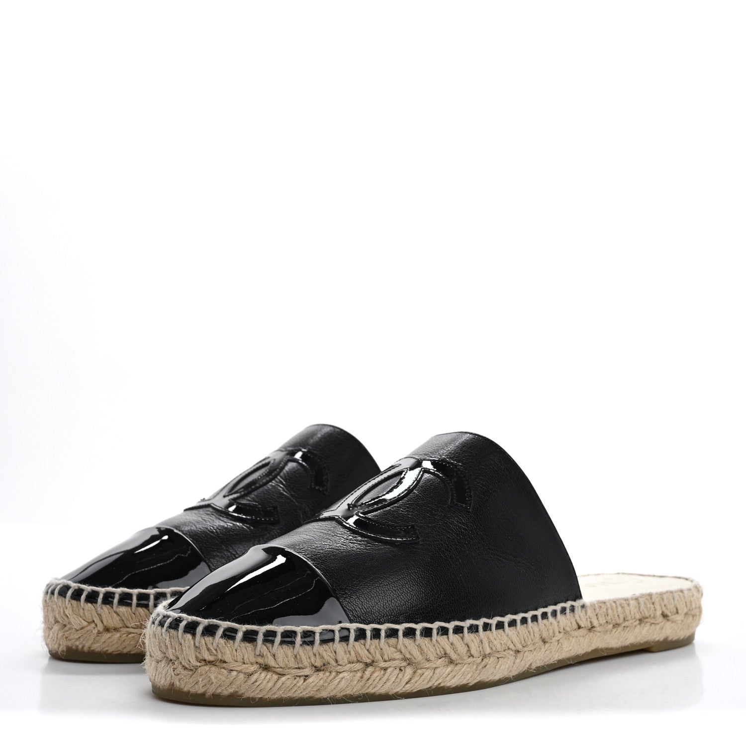 Chanel Iridescent Goatskin Patent CC Espadrille Mules 38 Black 4 of 11