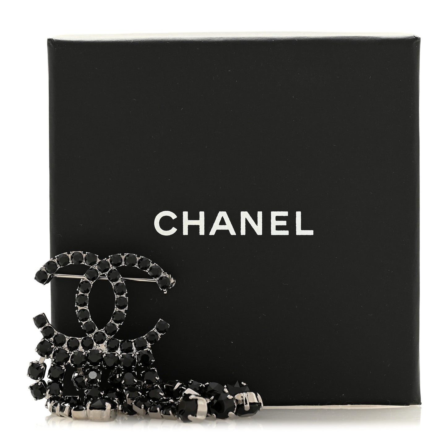 Crystal Fringe CC Brooch Black