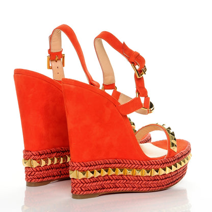 Christian Louboutin Suede Cataclou 140 Wedge Sandals 39 Capucine Gold 4 of 7
