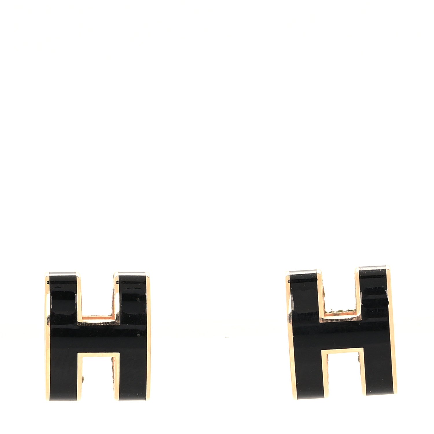 Hermes Rose Gold Lacquered Pop H Earrings Black 1 of 6