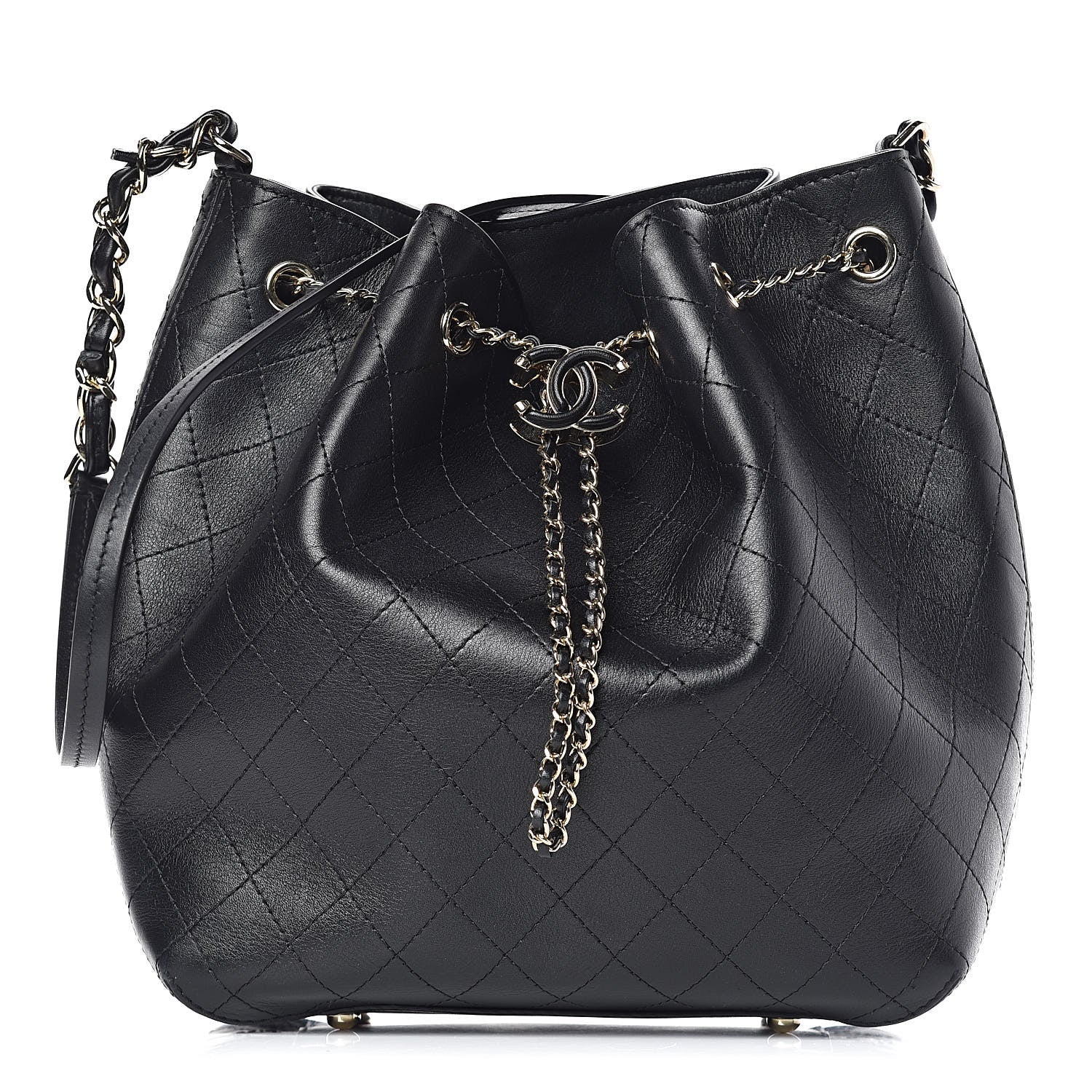 Chanel Calfskin Stitched Drawstring Bag Black 1 of 12