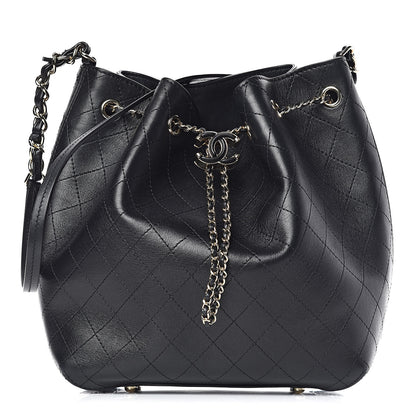 Chanel Calfskin Stitched Drawstring Bag Black 1 of 12
