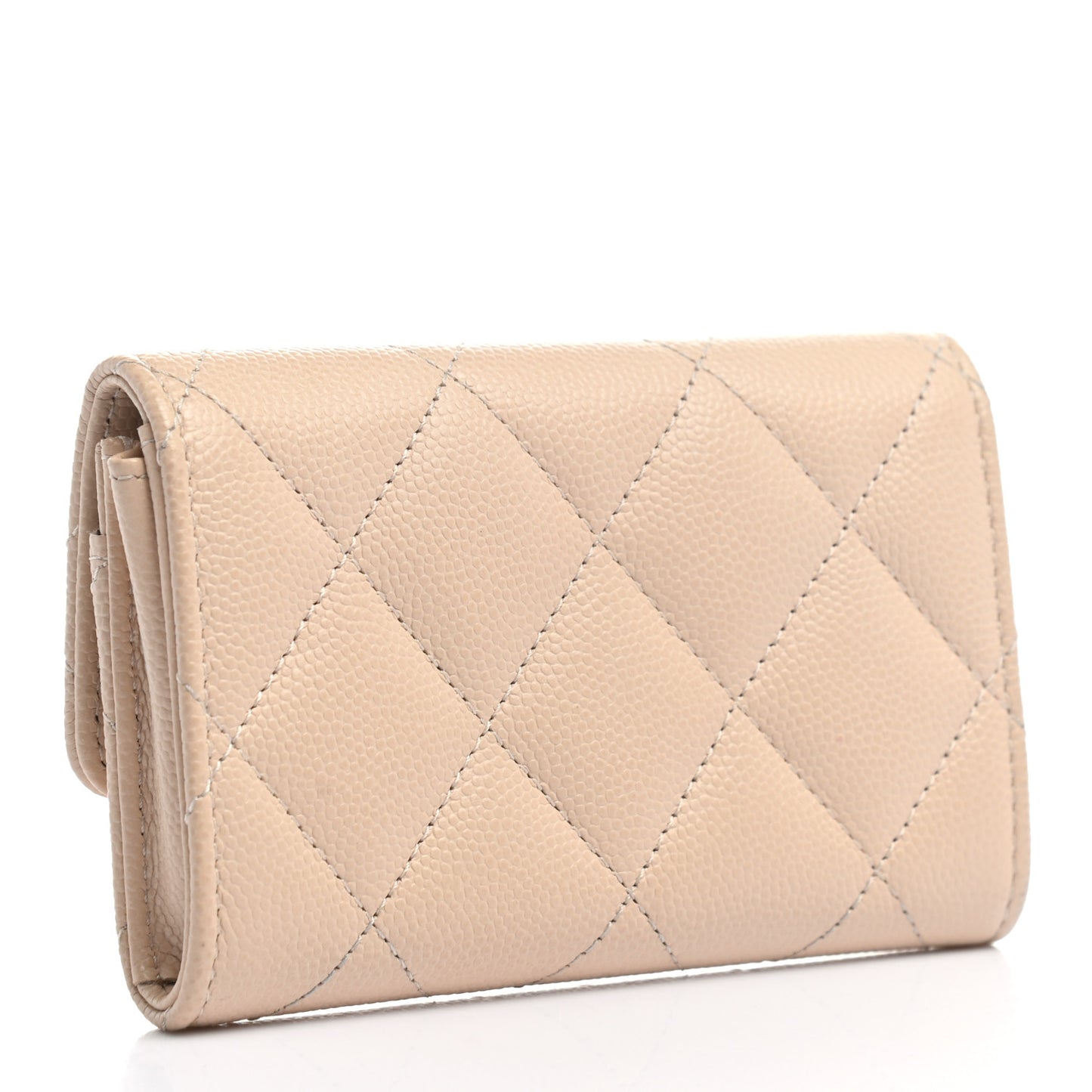 Caviar Pearl Quilted Coco Candy Flap Card Holder Beige