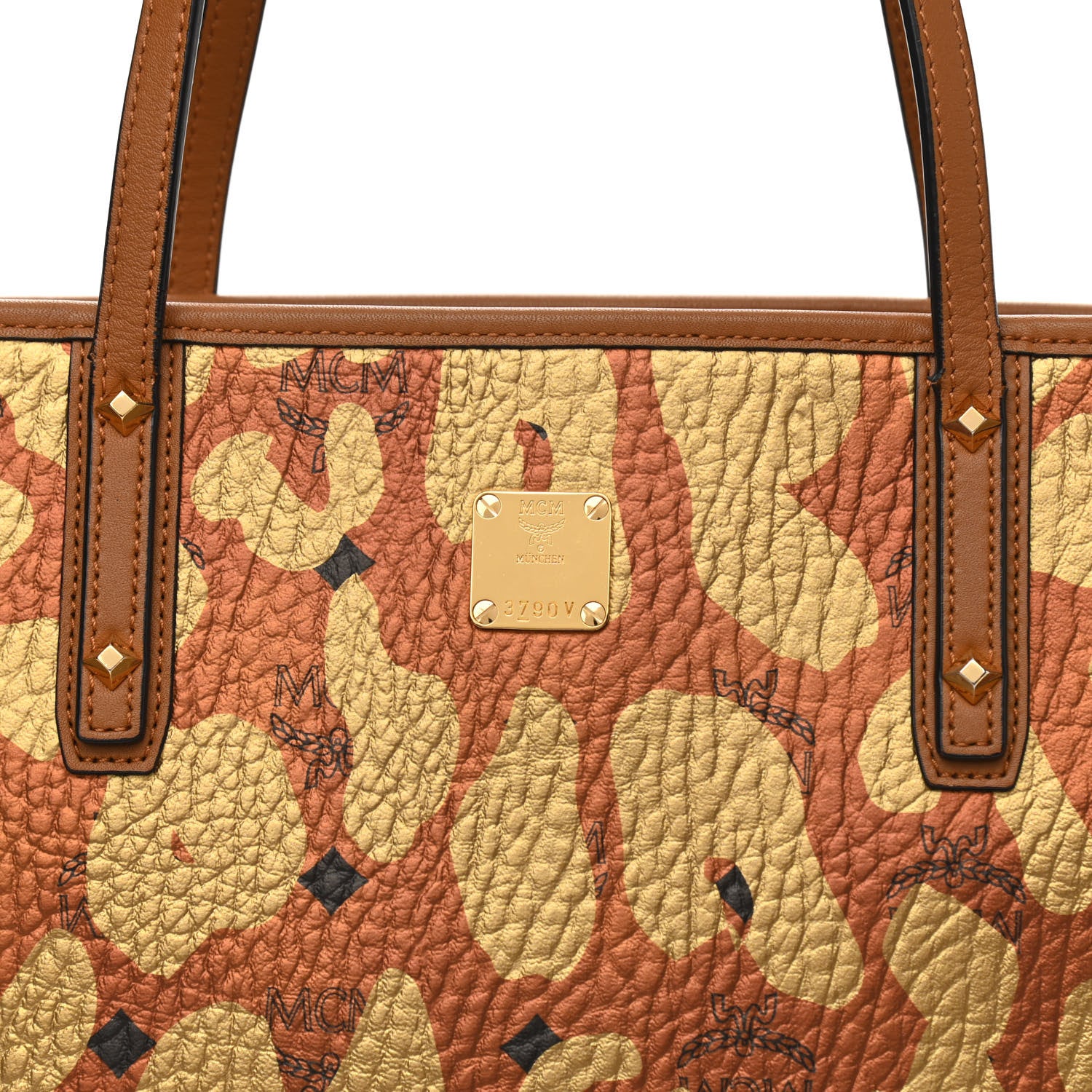 MCM Visetos Metallic Leopard Print Medium Anya Shopper Tote Cognac 7 of 14