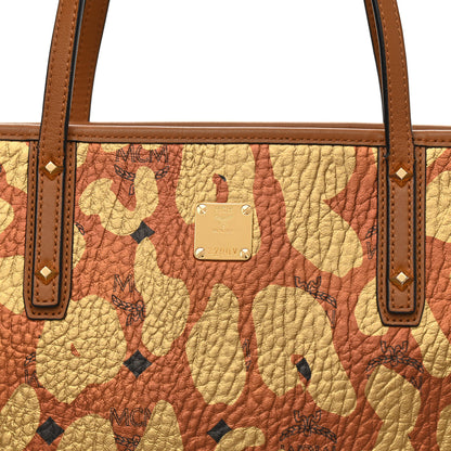MCM Visetos Metallic Leopard Print Medium Anya Shopper Tote Cognac 7 of 14