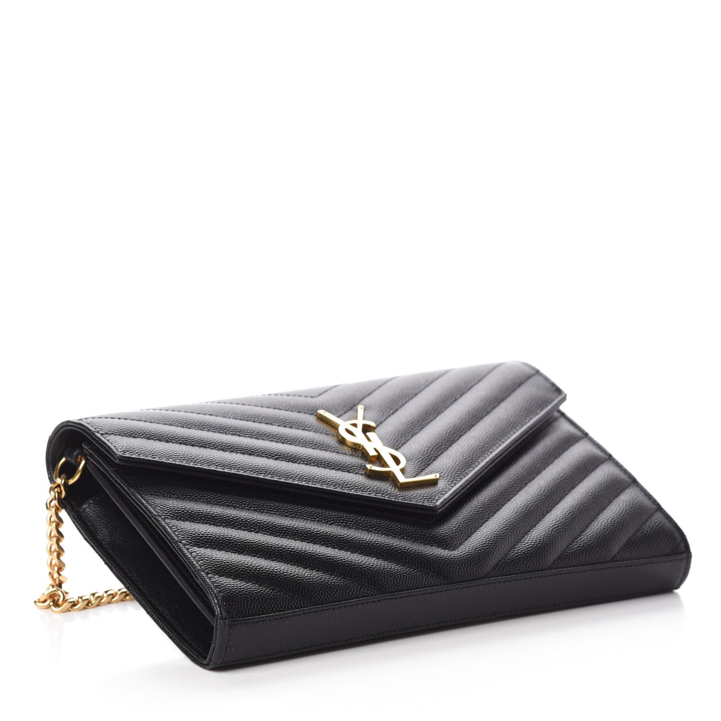 Grain De Poudre Matelasse Chevron Monogram Chain Wallet Black