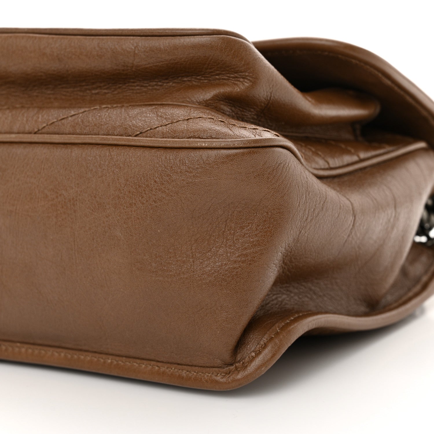 Saint Laurent Crinkled Calfskin Matelasse Monogram Medium Niki Chain Satchel Tan Brown 10 of 11