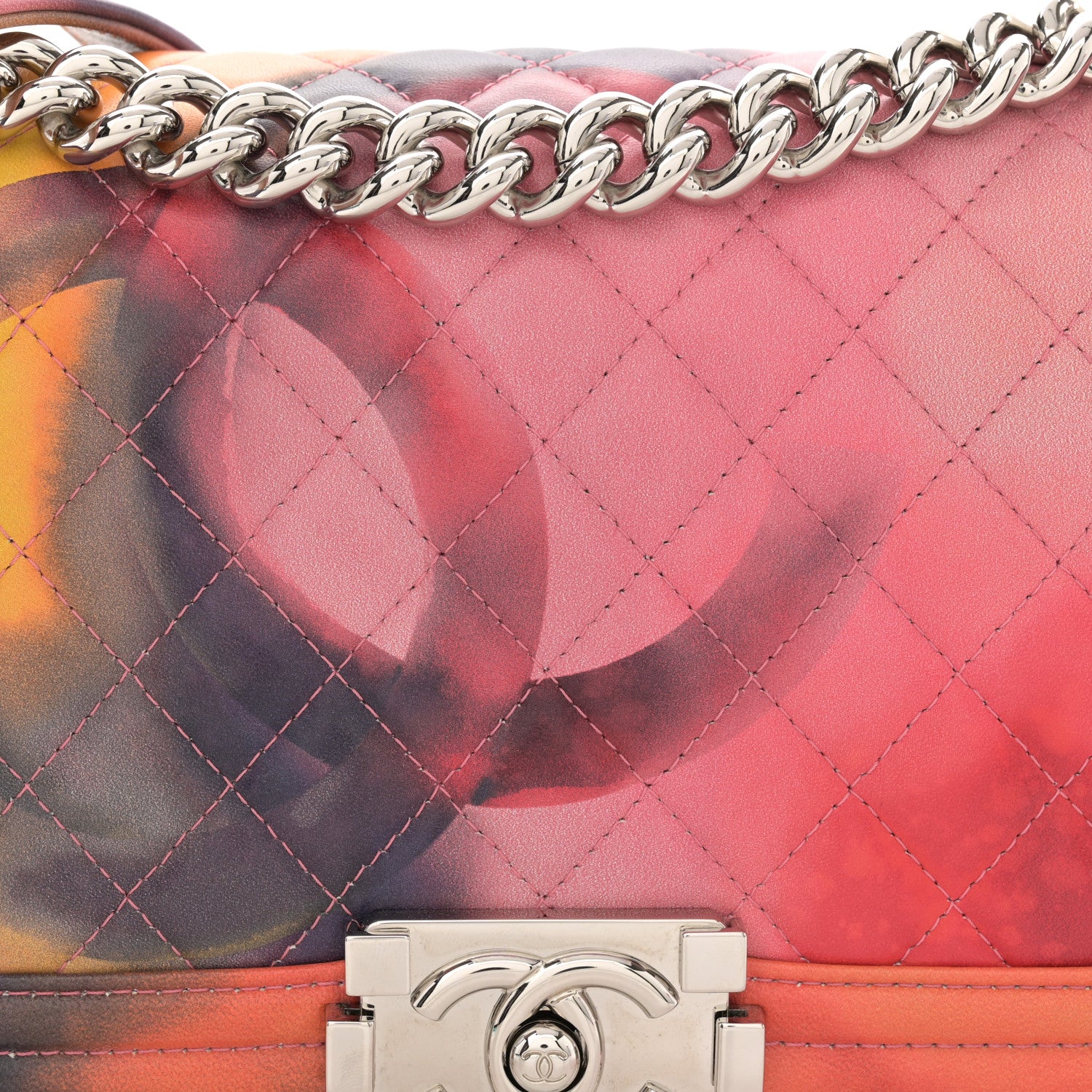 Chanel Printed Lambskin Quilted Medium Flower Power Boy Flap 8 of 13