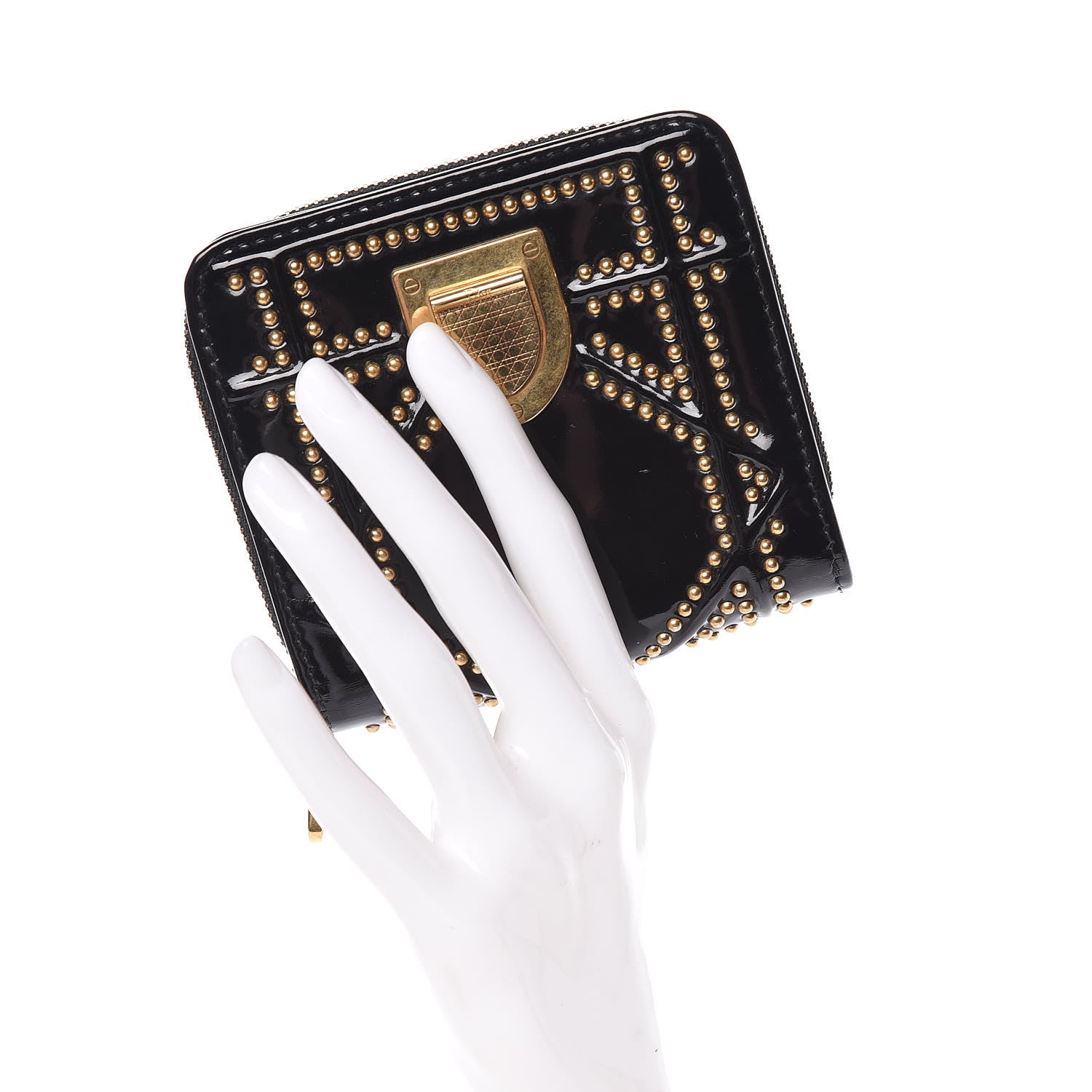 Christian Dior Patent Studded Diorama Small Wallet Black 2 of 11