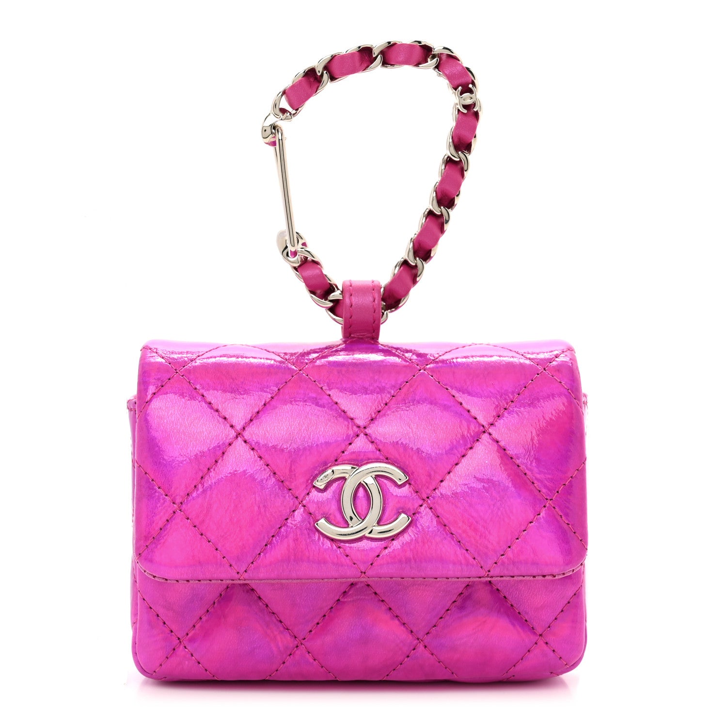 Chanel Patent Lambskin Quilted CC Hook Card Holder Pink 1 of 8