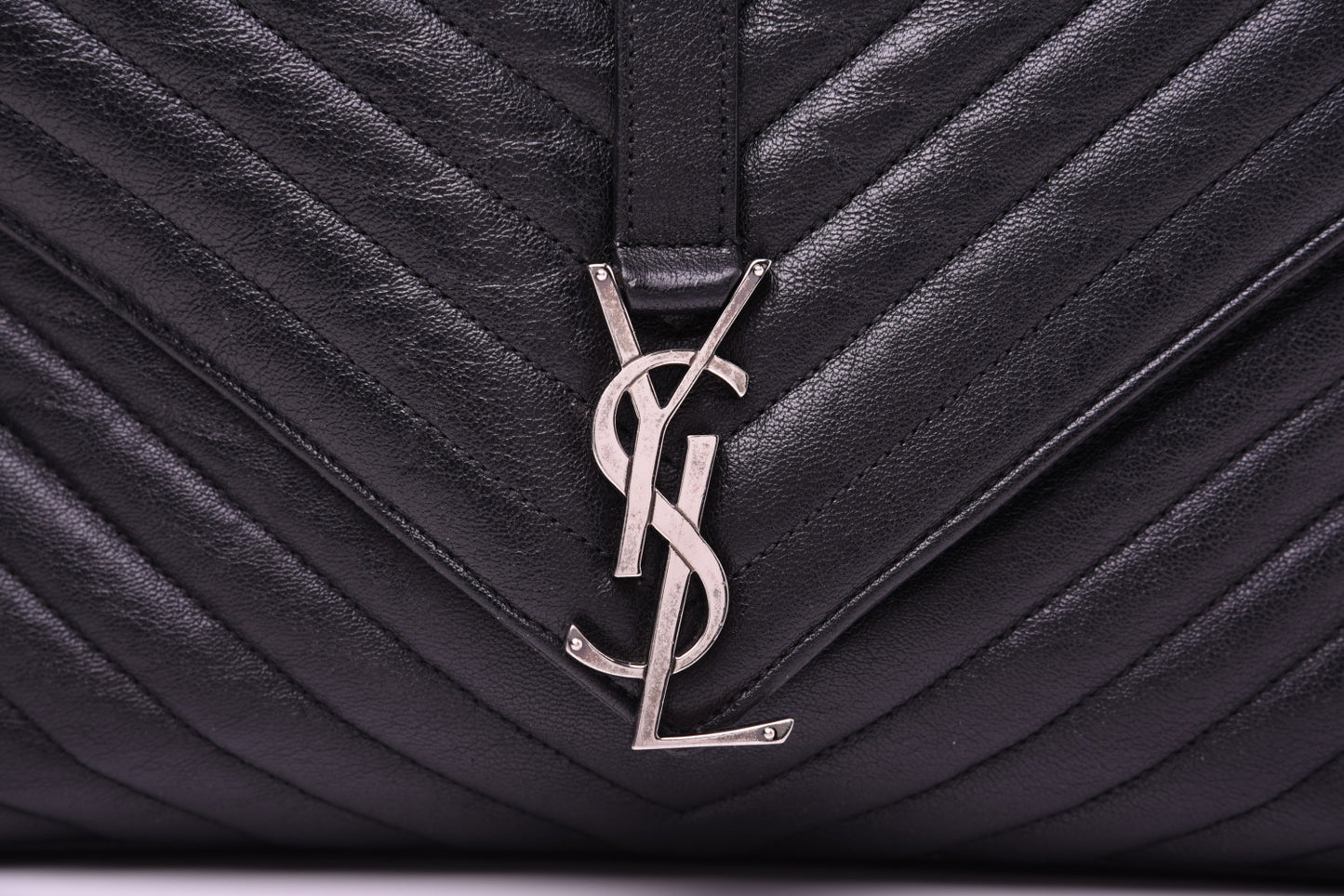 Sheepskin Matelasse Chevron Monogram Large College Satchel Black