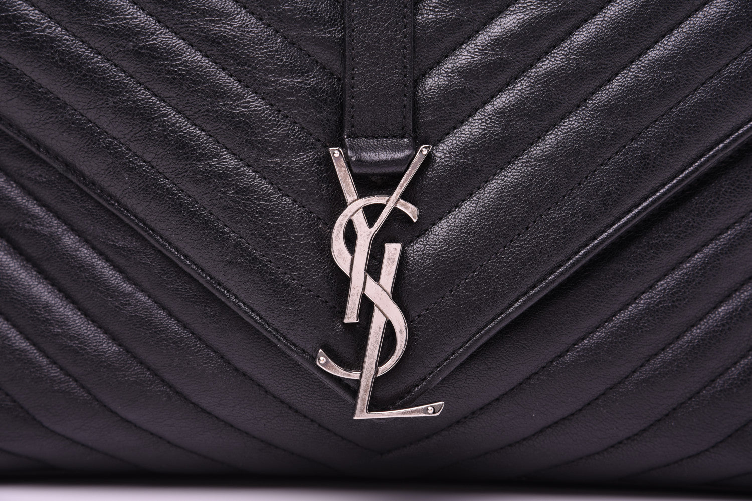 Saint Laurent Sheepskin Matelasse Chevron Monogram Large College Satchel Black 19 of 31