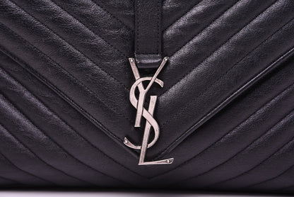 Saint Laurent Sheepskin Matelasse Chevron Monogram Large College Satchel Black 19 of 31
