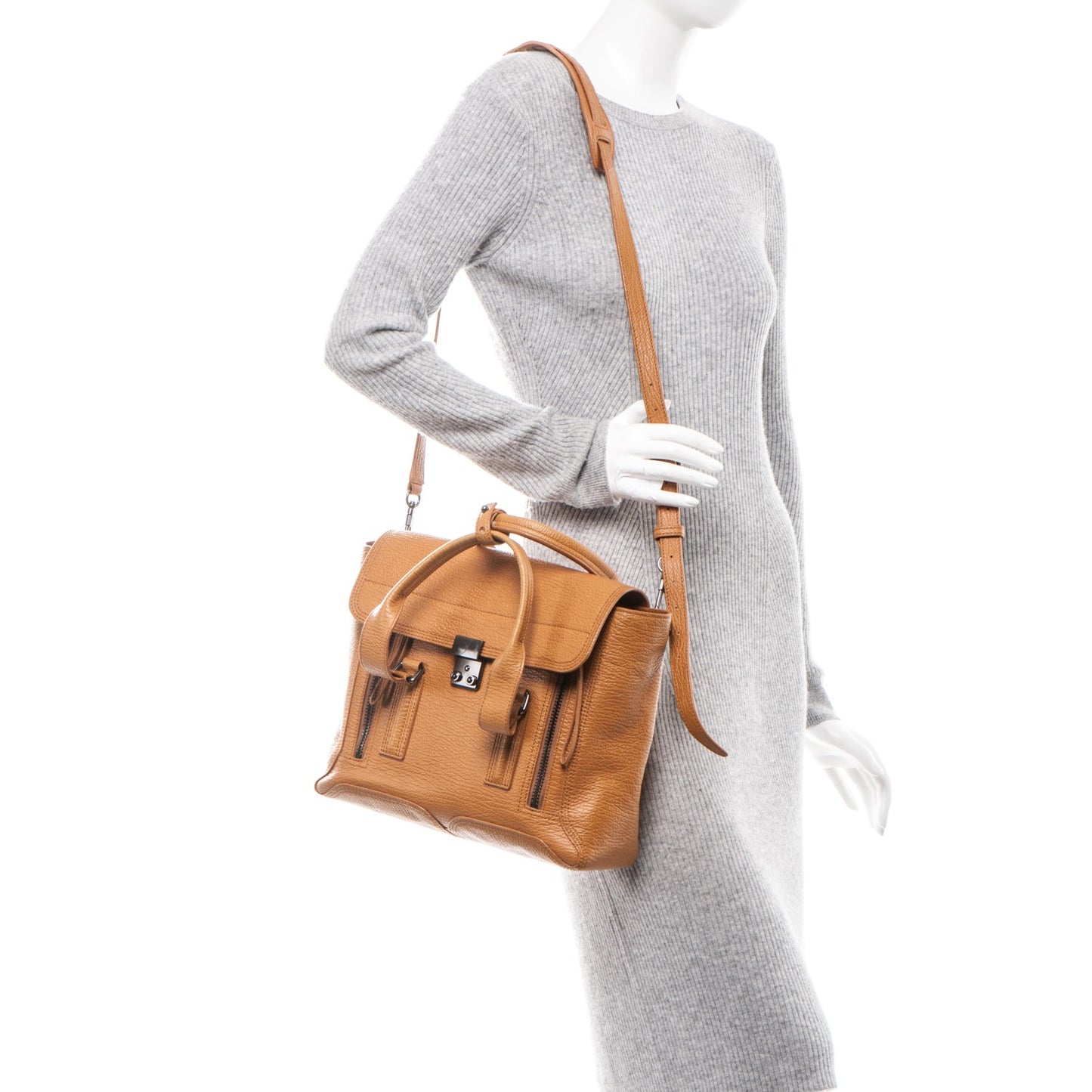 3.1 Textured Calfskin Medium Pashli Satchel Amber