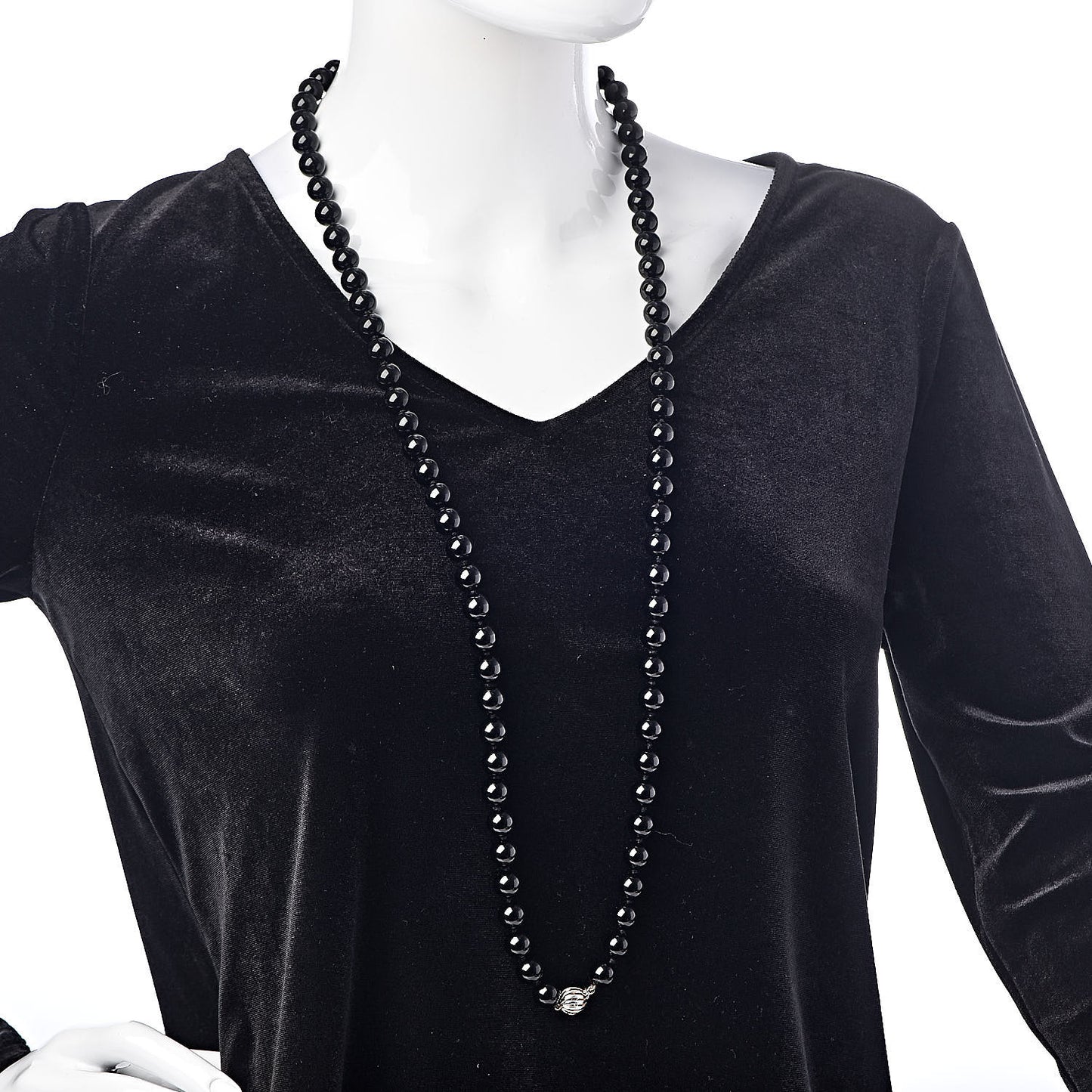 Sterling Silver Black Onyx Bead Necklace