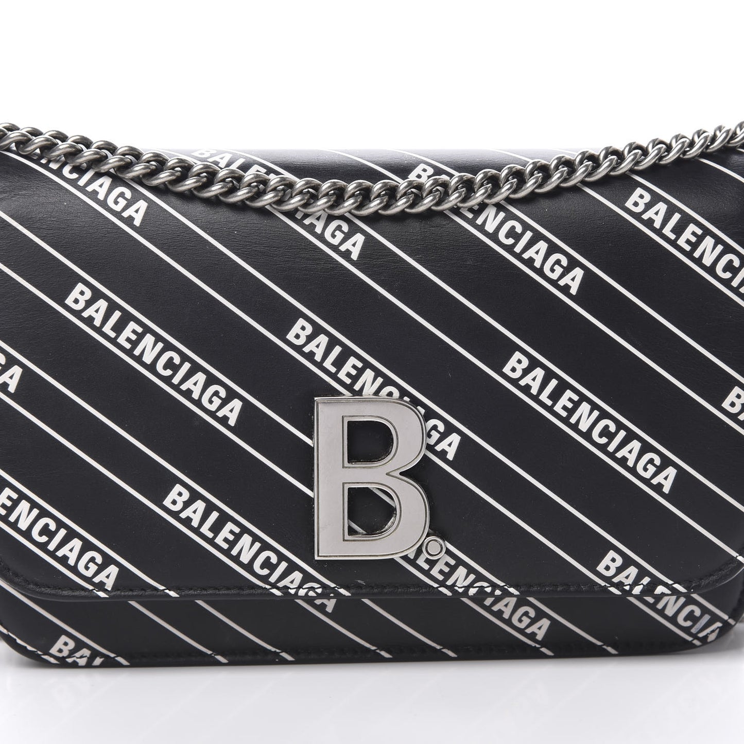 Matte Calfskin Diagonal Allover Logo Print B Wallet on Chain Black White