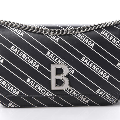 Balenciaga Matte Calfskin Diagonal Allover Logo Print B Wallet on Chain Black White 8 of 12