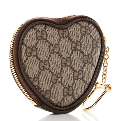 Gucci X BNF GG Supreme Monogram Textured Dollar Calfskin Bananya Print Heart Coin Purse Beige Ebony Multicolor New Acero 3 of 7