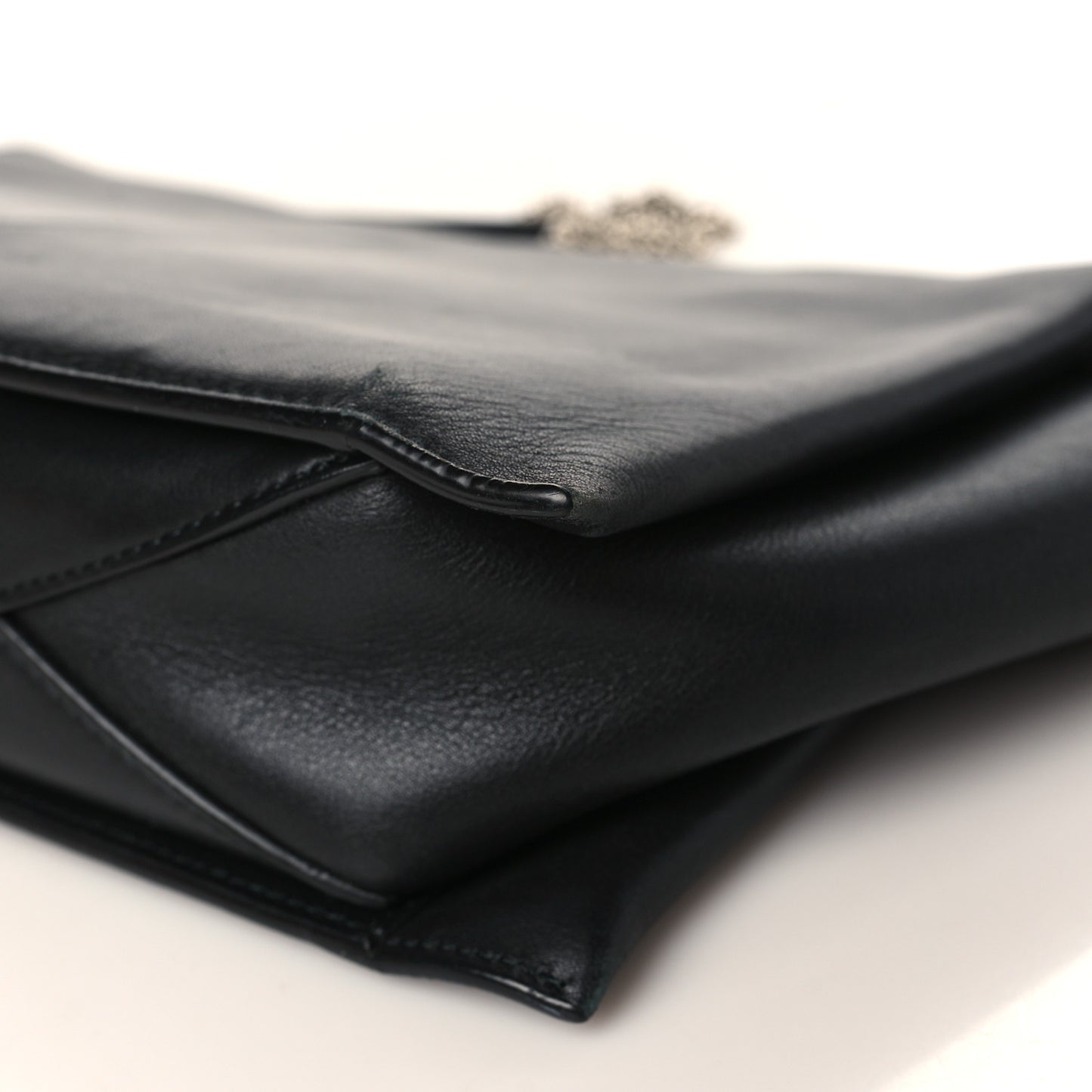Smooth Calfskin Tri-Fold Clutch on Chain Black