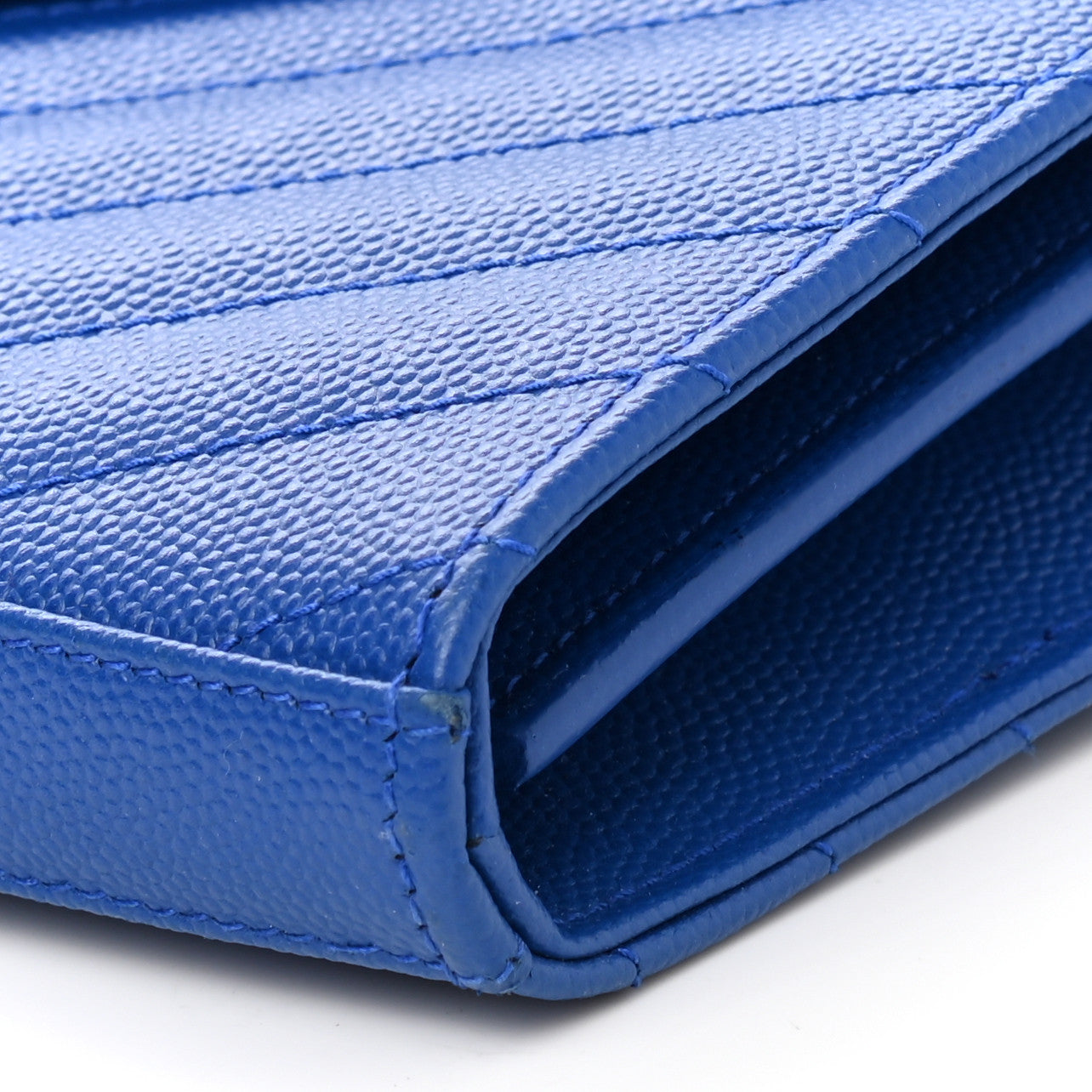 Saint Laurent Grain De Poudre Matelasse Chevron Monogram Chain Wallet Blue Majorelle 10 of 10