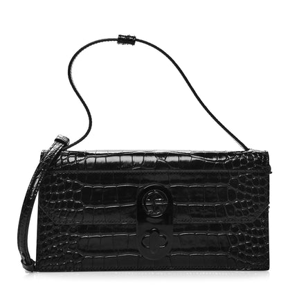 Christian Louboutin Calfskin Alligator Embossed Elisa Baguette Black 1 of 11