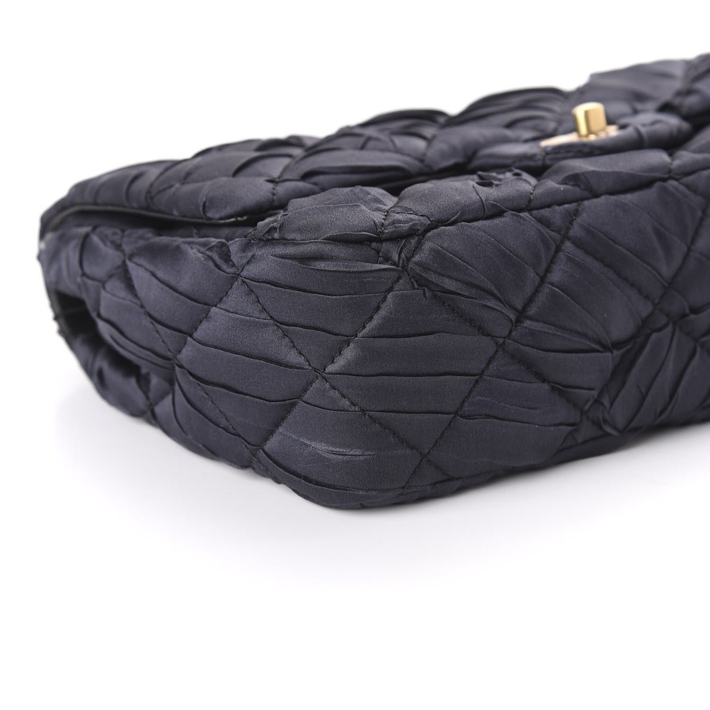 Satin Quilted Pleated Medium Single Flap Navy