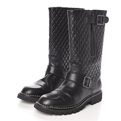 Chanel Calfskin Quilted Biker Boots 36 Black 3 of 9