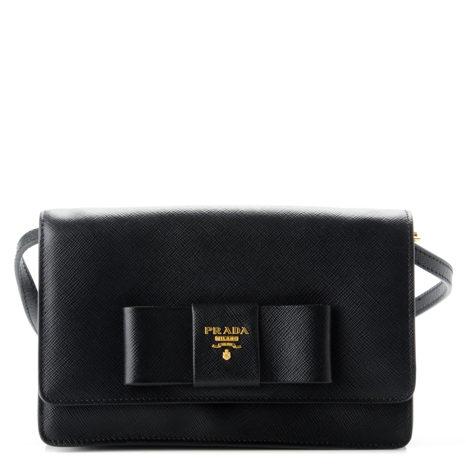 Prada Saffiano Bow Flap Wallet Nero Black 1 of 7