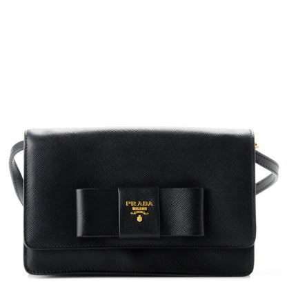 Prada Saffiano Bow Flap Wallet Nero Black 1 of 7