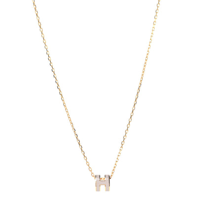 Hermes Lacquered Gold Mini Pop H Pendant Necklace White 1 of 6
