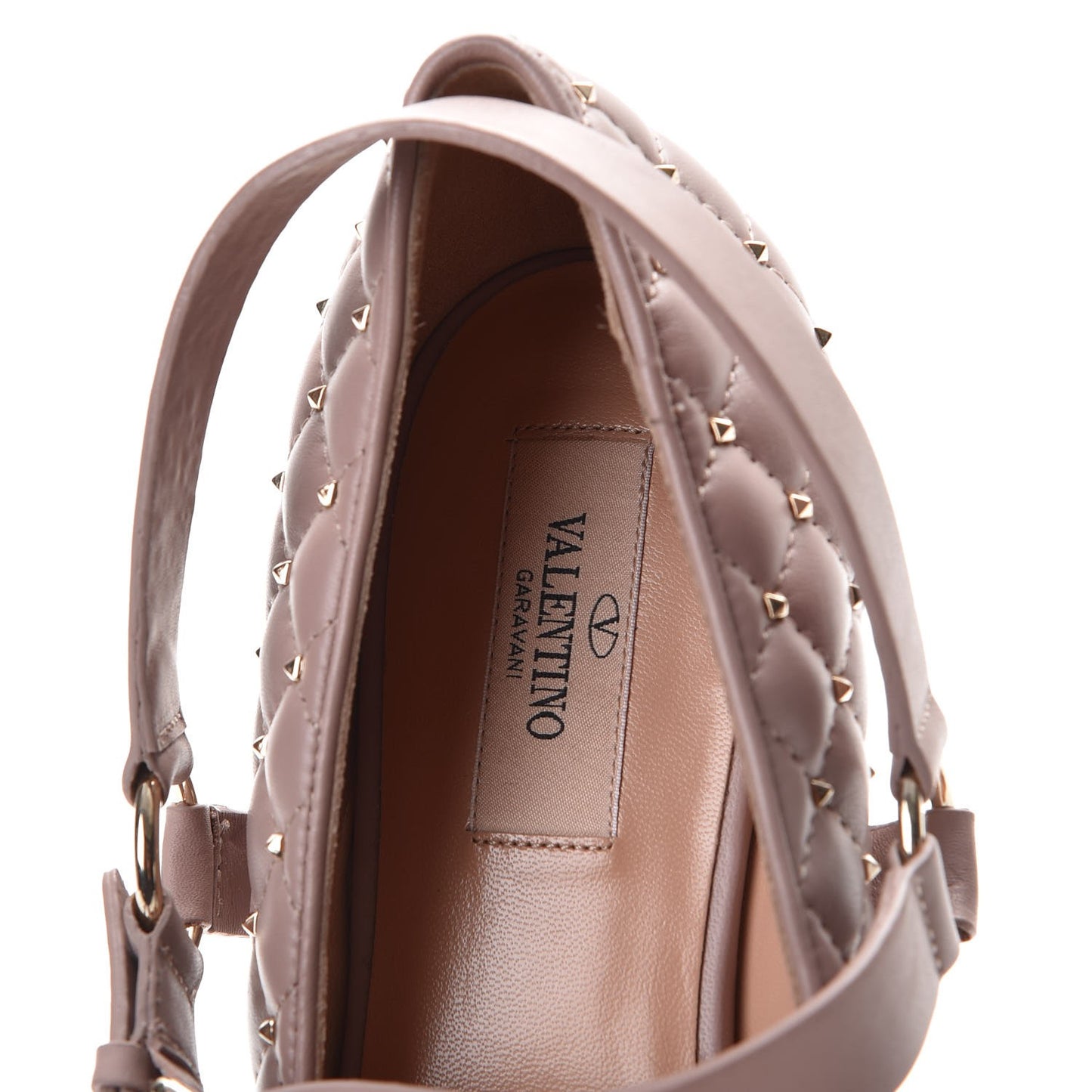Lambskin Rockstud Spike Captoe Ballerina Flats 38 Poudre Gold