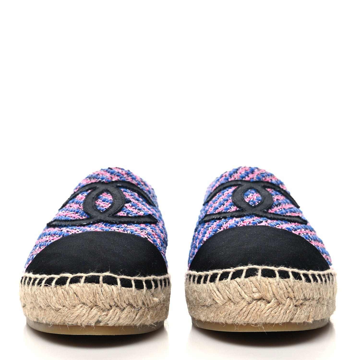 Chanel Tweed Grosgrain CC Espadrilles 40 Blue Pink Black White 2 of 9