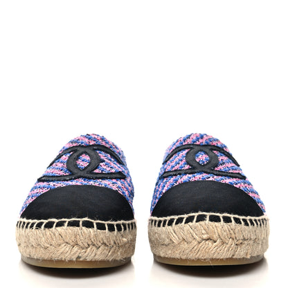Chanel Tweed Grosgrain CC Espadrilles 40 Blue Pink Black White 2 of 9