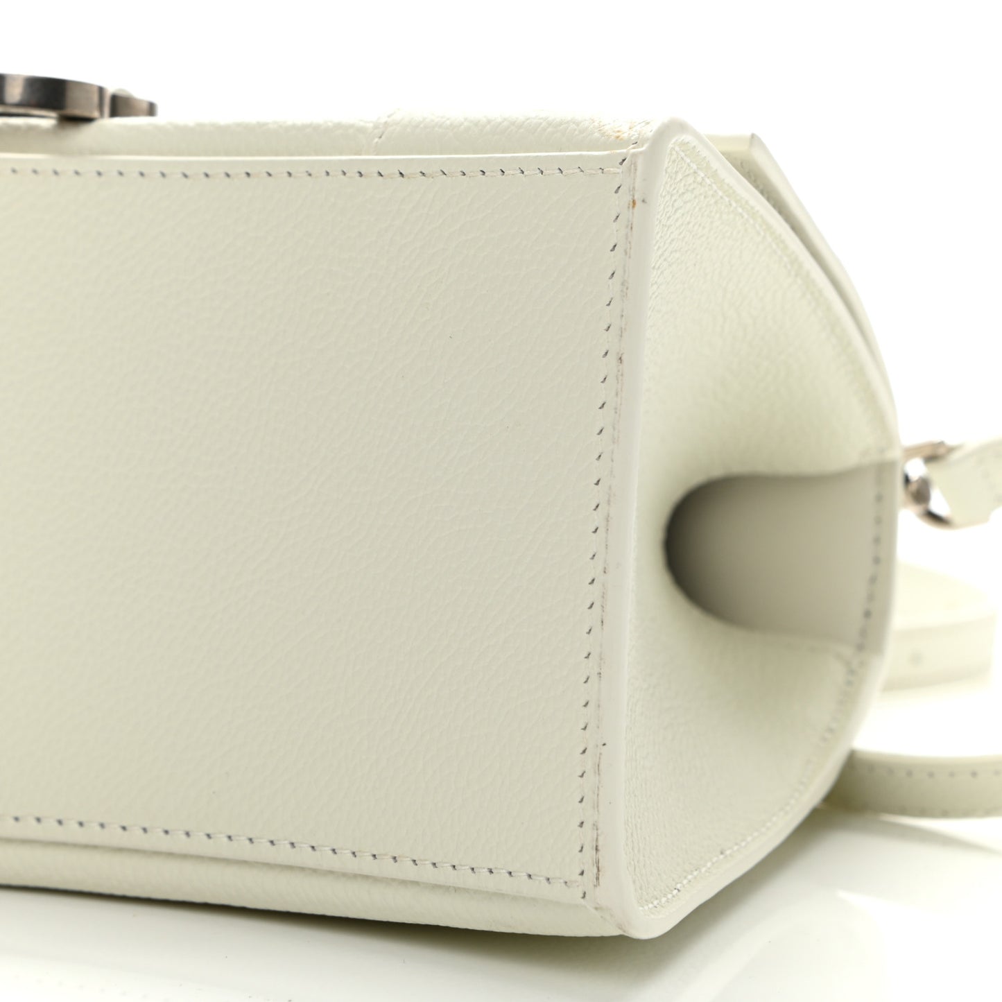 Grained Calfskin Small Hourglass Top Handle Bag White