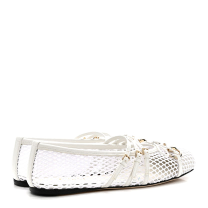 Gucci Video Net Nappa Horsebit Ballerina Flats 37 Great White 5 of 9