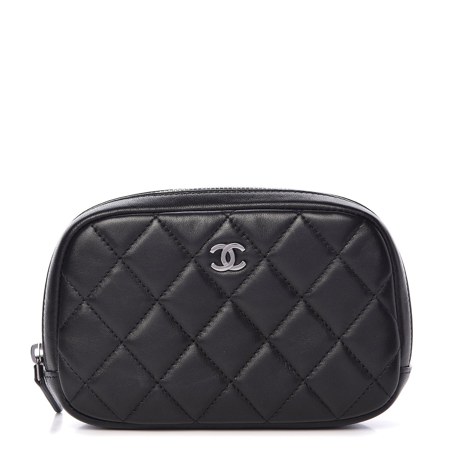 Lambskin Quilted Small Curvy Pouch Cosmetic Case Black