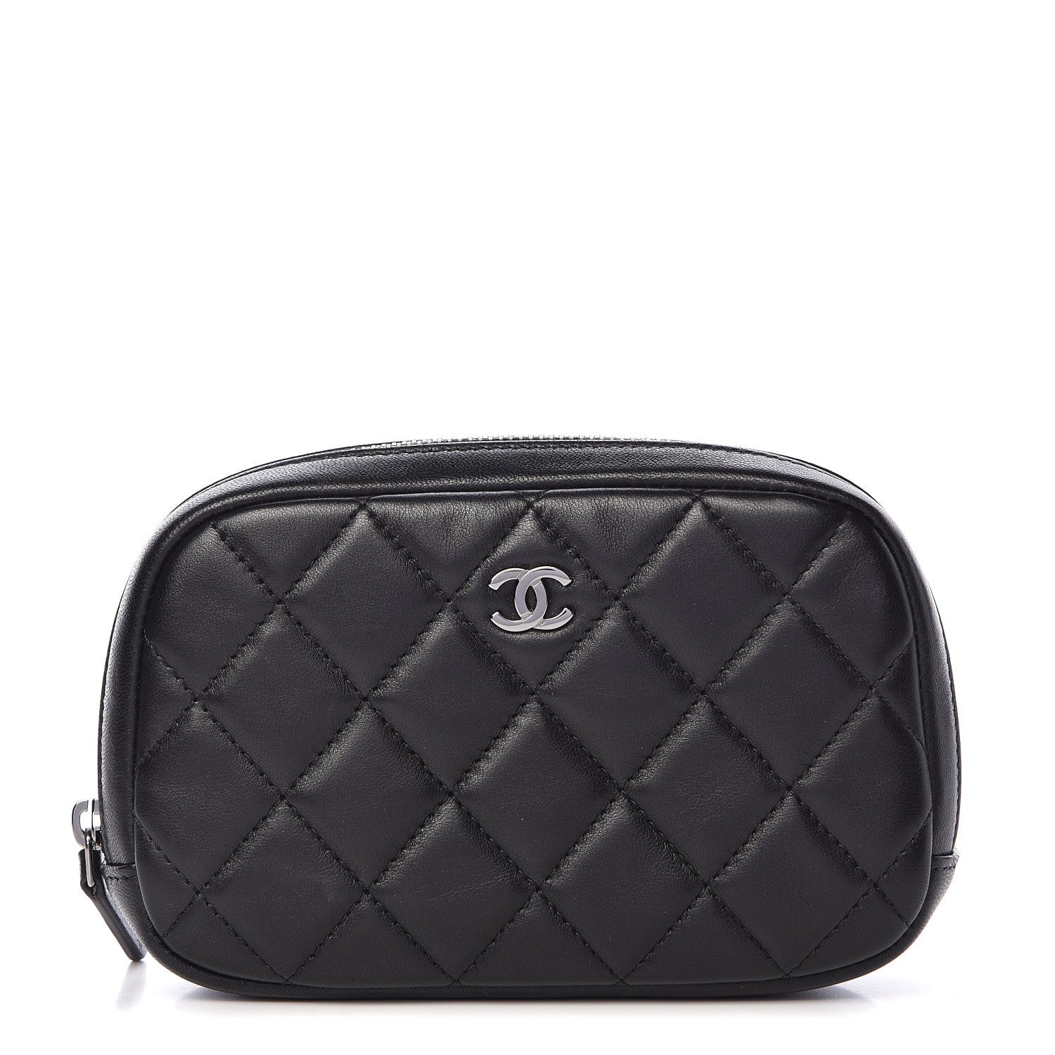 Chanel Lambskin Quilted Small Curvy Pouch Cosmetic Case Black 1 of 8